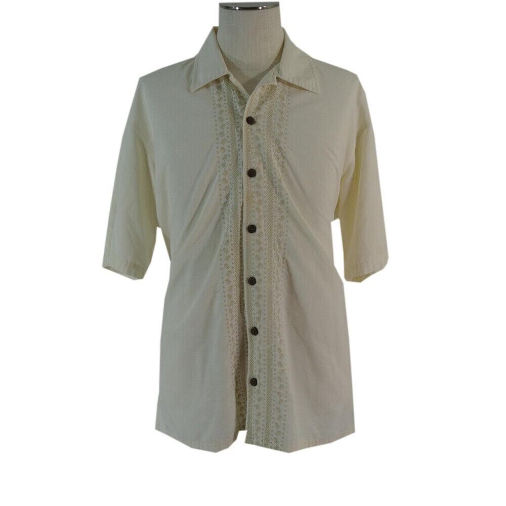 Haggar shirt men's XL white embroidered camp Lounge Hawaiian retro